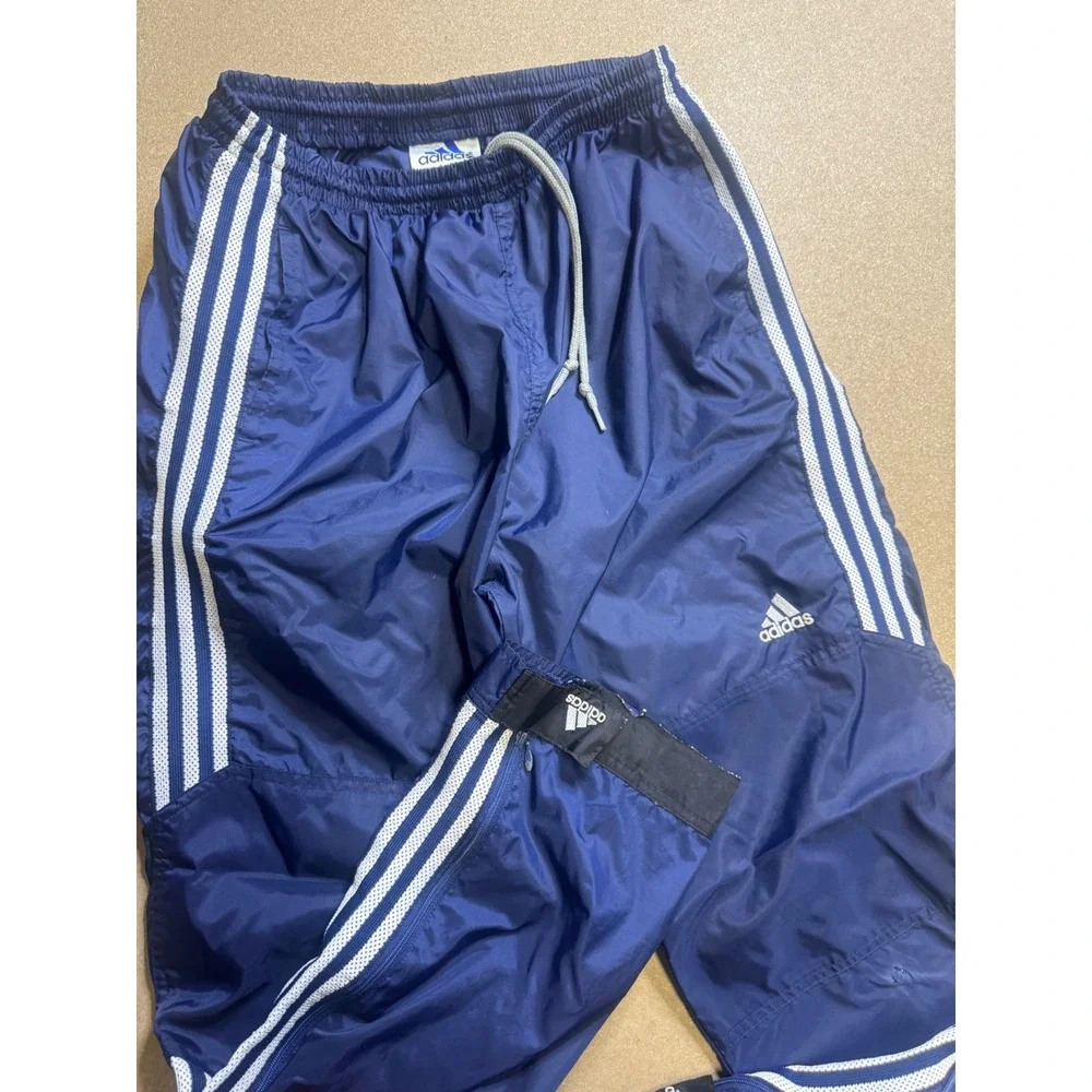 Adidas Vintage‎ Navy Blue Windbreaker Track Pants Mesh Stripes Mens Medium 1559
